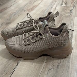 Stylish Taupe Sneakers with Rhinestone Detail